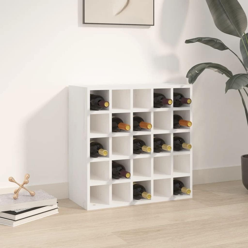 Large 25 Bottle Wine Rack White Solid Wood Freestanding Kitchen Storage Display