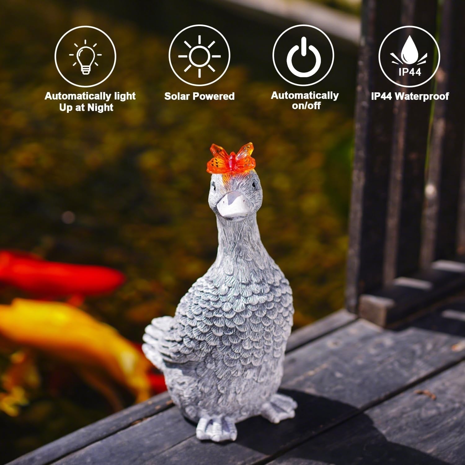Solar Goose Garden Ornament Resin Statue with Butterfly Light Outdoor Decor