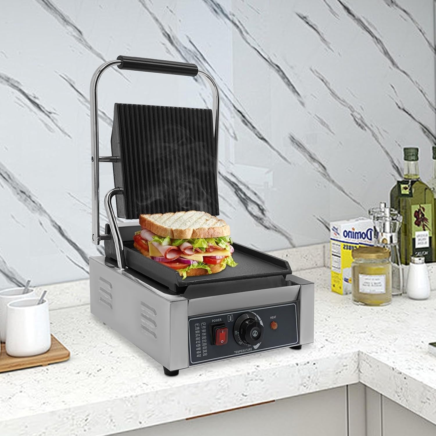 Commercial Panini Press 31x37x21cm Cast Iron Grill Sandwich Maker 1800W
