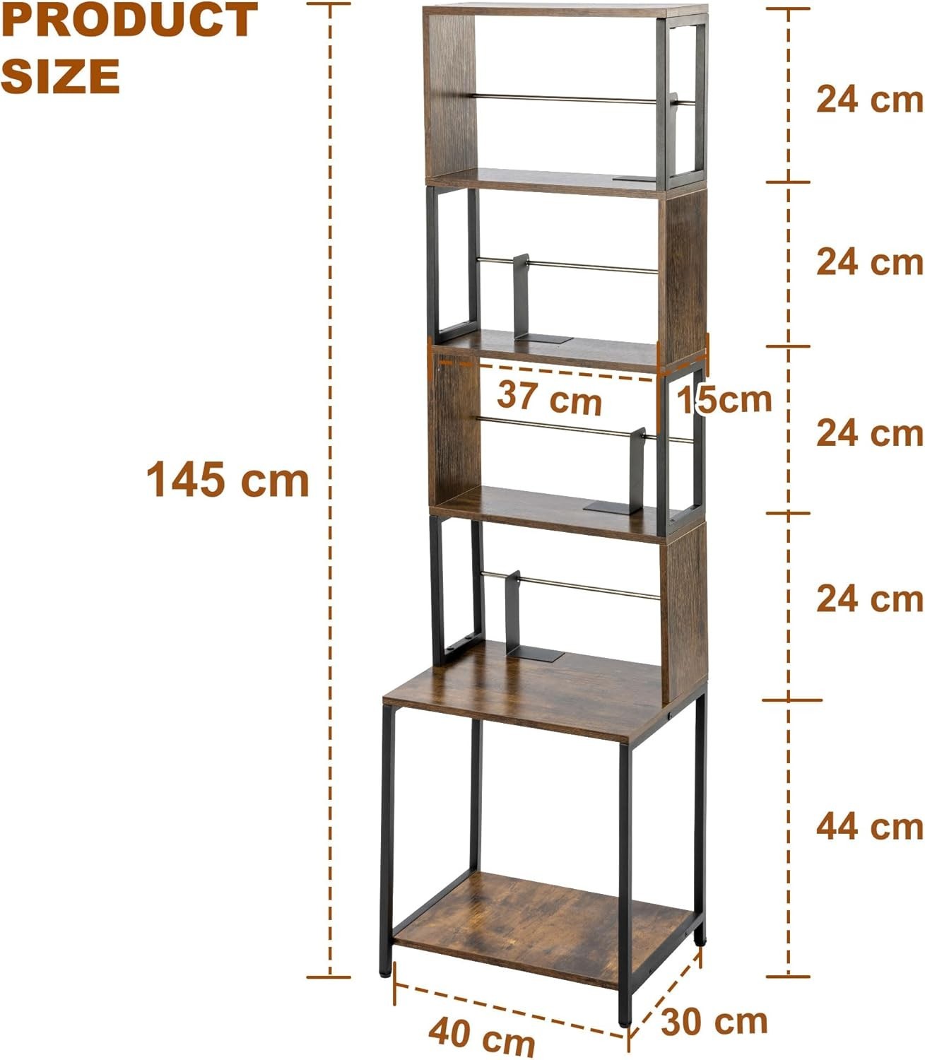 4 Tier CD DVD Storage Tower Media Shelf Adjustable Dividers Brown Wood