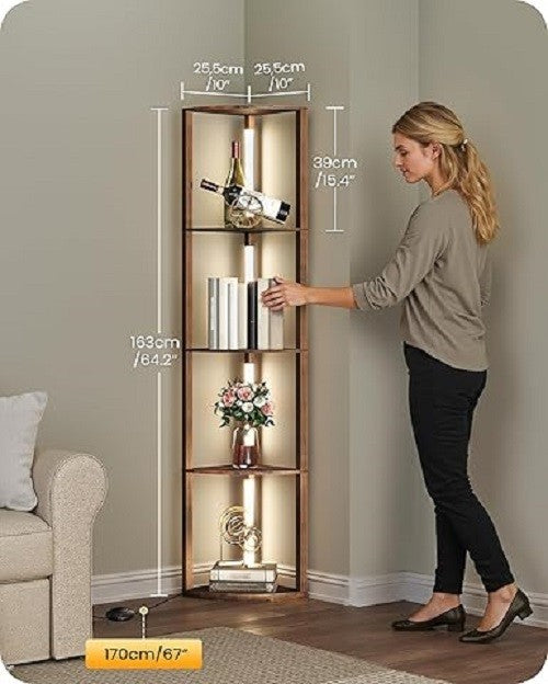 Corner Floor Lamp with Shelves Dimmable LED 4 Tier Wooden Standing Light