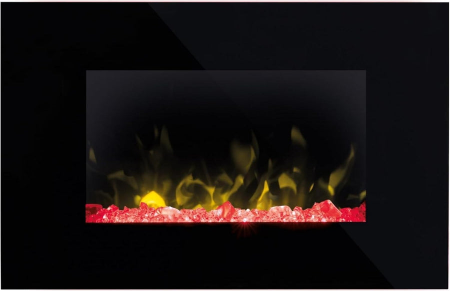 Wall Mounted Electric Fireplace Black Glass LED Flame 2kW Heater Timer