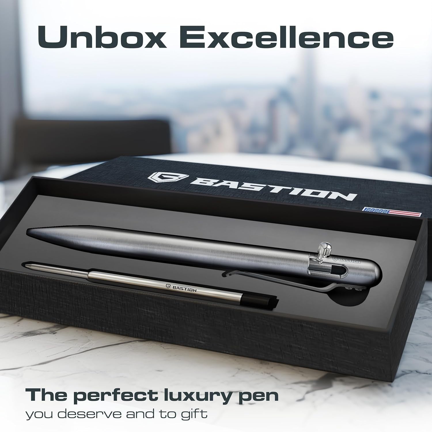 Luxury Titanium Black Ballpoint Pen – Slim, Bolt Action, Gift Ready