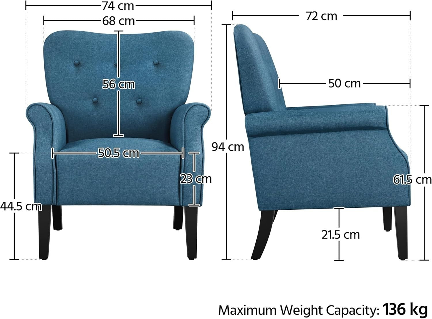 Navy Blue Modern Tub Chair Accent Armchair Soft Padded High Back Living Room