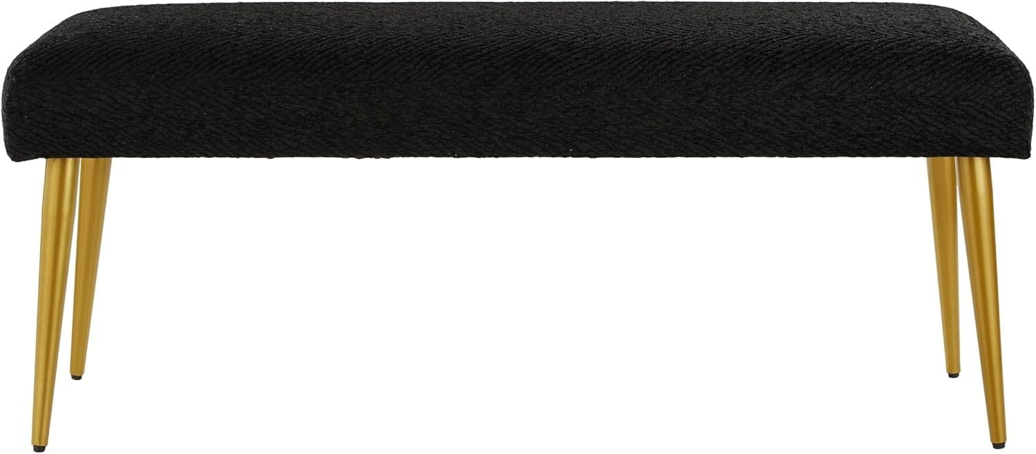 Luxury Black Upholstered Entryway Bench with Gold Metal Legs – 112cm Padded