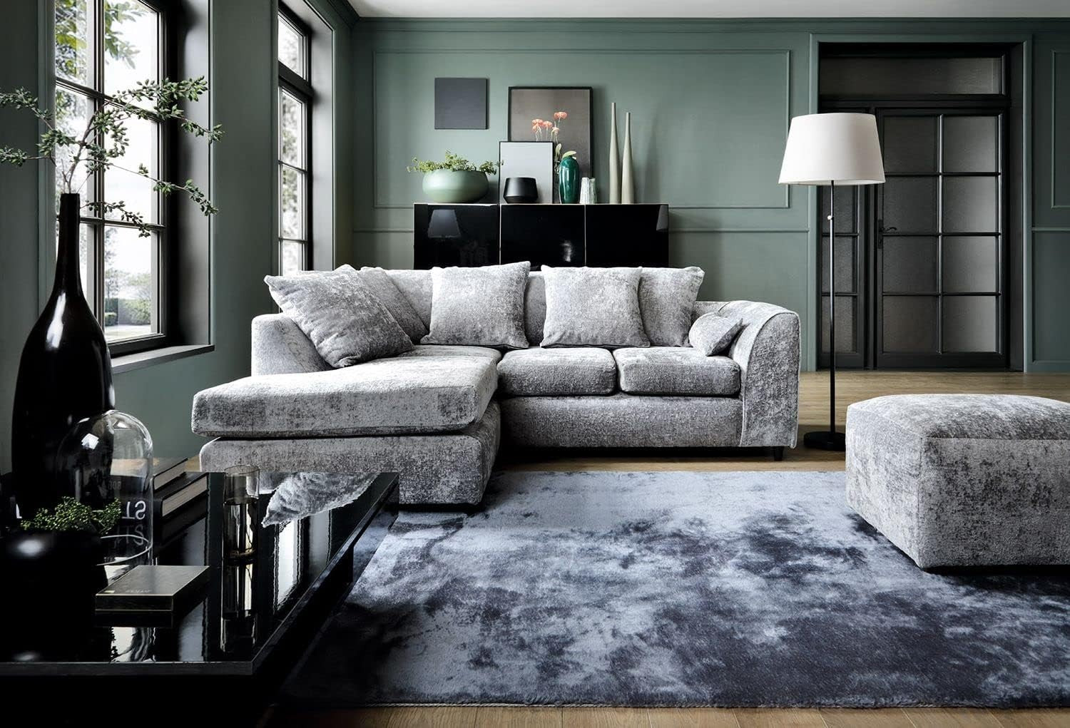 L Shaped Corner Sofa Light Grey Chenille – 5 Seater Couch w/ Cushions & Support