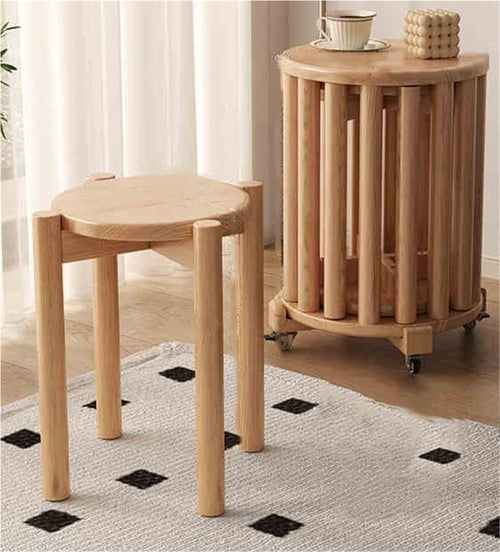 Set of 4 Stackable Stools Footrest Nightstand Rubber Wood Light Brown