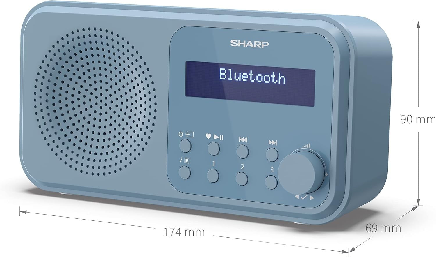 Portable DAB+/FM Digital Radio Bluetooth 5.0 Dual Alarm USB Steel Blue