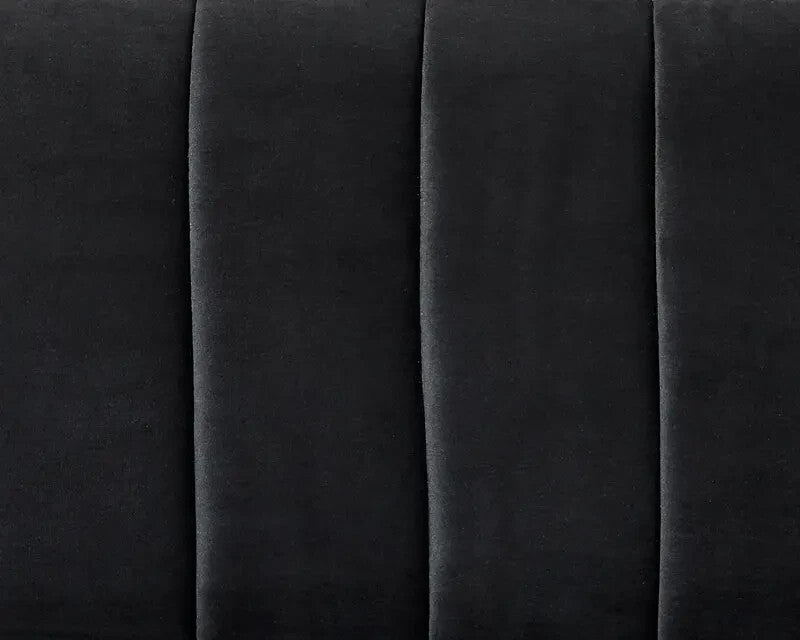 Black Velvet 2 Seater Sofa Ribbed Back Compact Couch Gold Legs UKFR