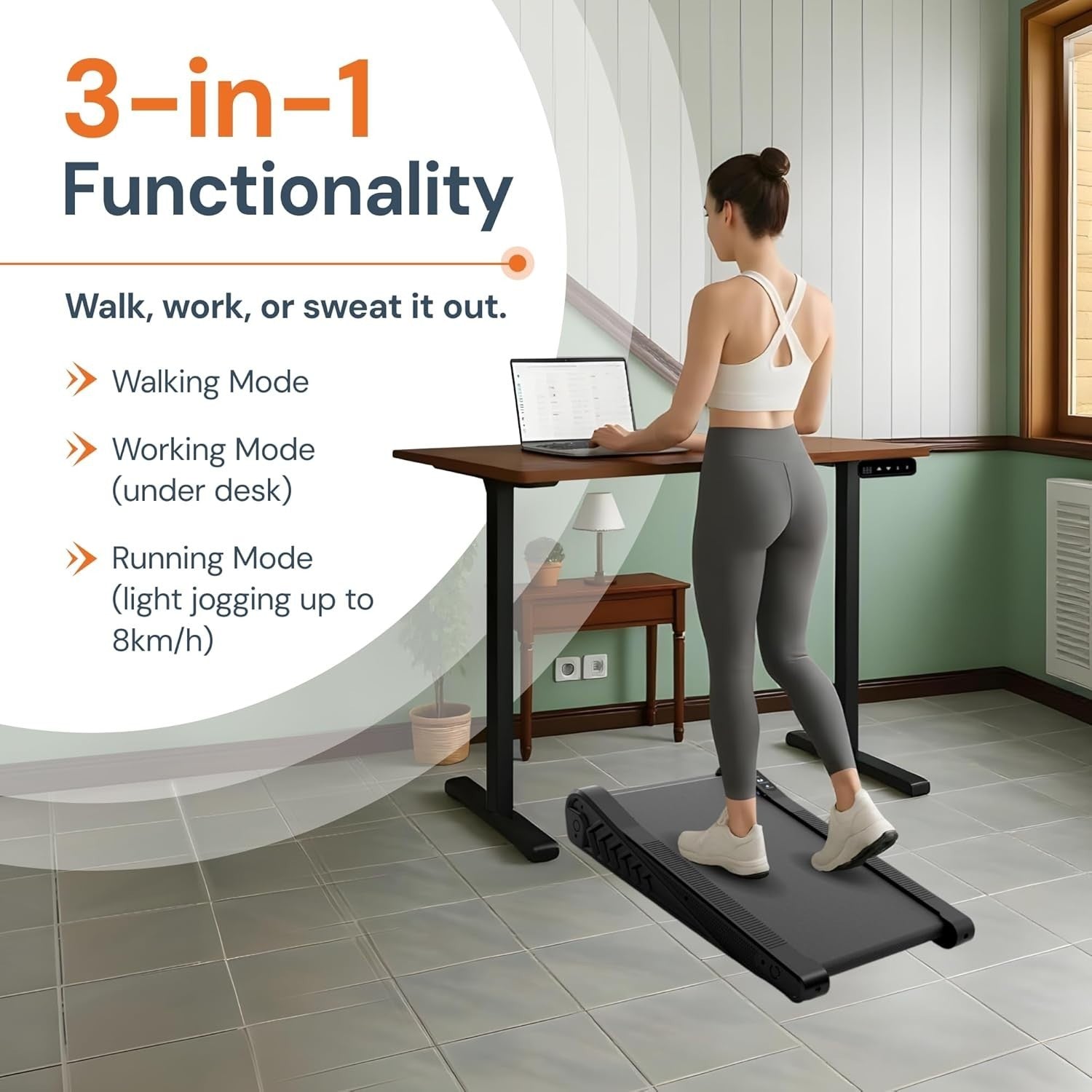 Mini Under Desk Treadmill Portable Electric Walking Pad 8km/h Quiet Motor