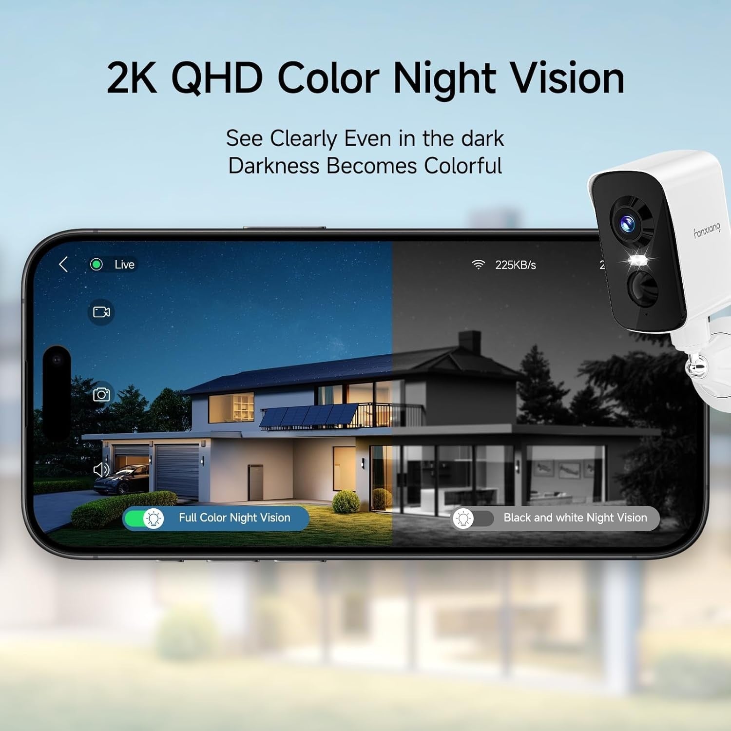 2K Solar Security Camera Wireless Outdoor WiFi 64GB AI Detection IP65