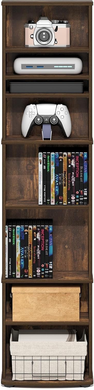 8 Tier CD DVD Storage Tower Adjustable Media Shelf Game Rack Pine