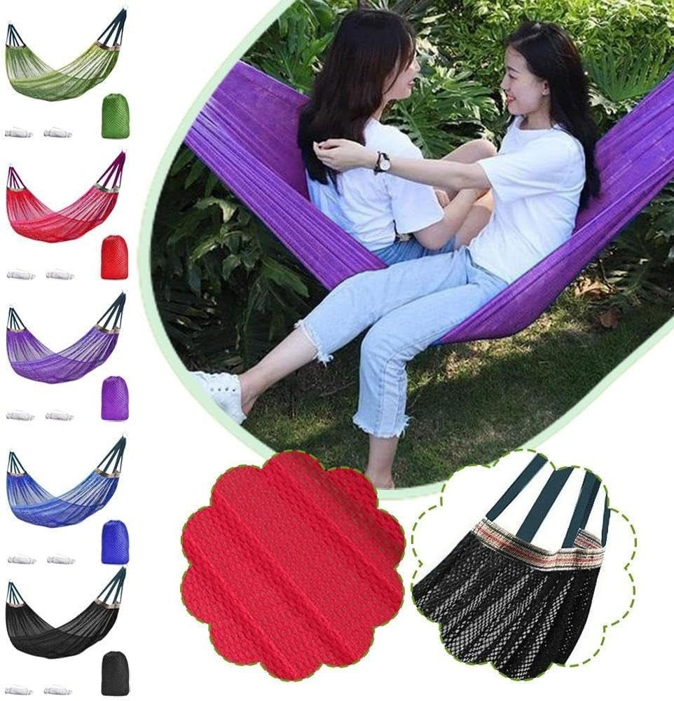 Camping Hammock Purple Nylon Mesh Rope Swing Portable 100kg Load