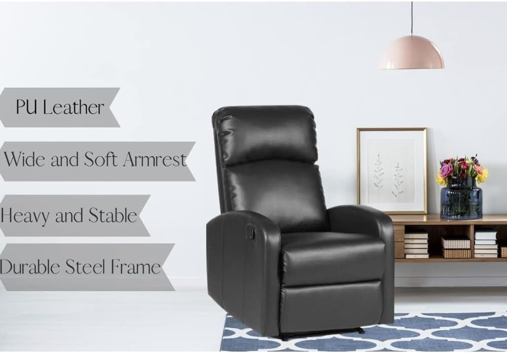 Black Faux Leather Recliner Armchair Lounge Chair with Footrest Support