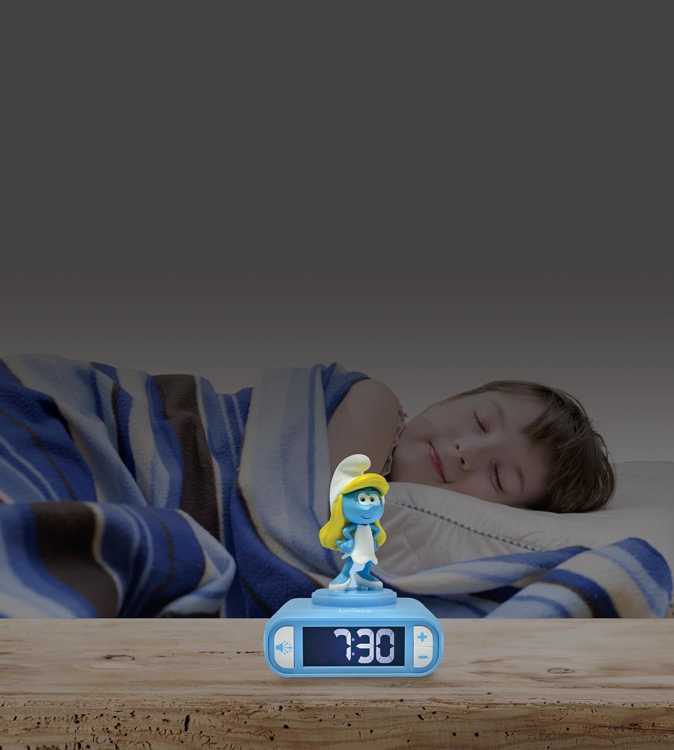 Kids Smurf Character Alarm Clock Night Light LCD Snooze Blue Yellow