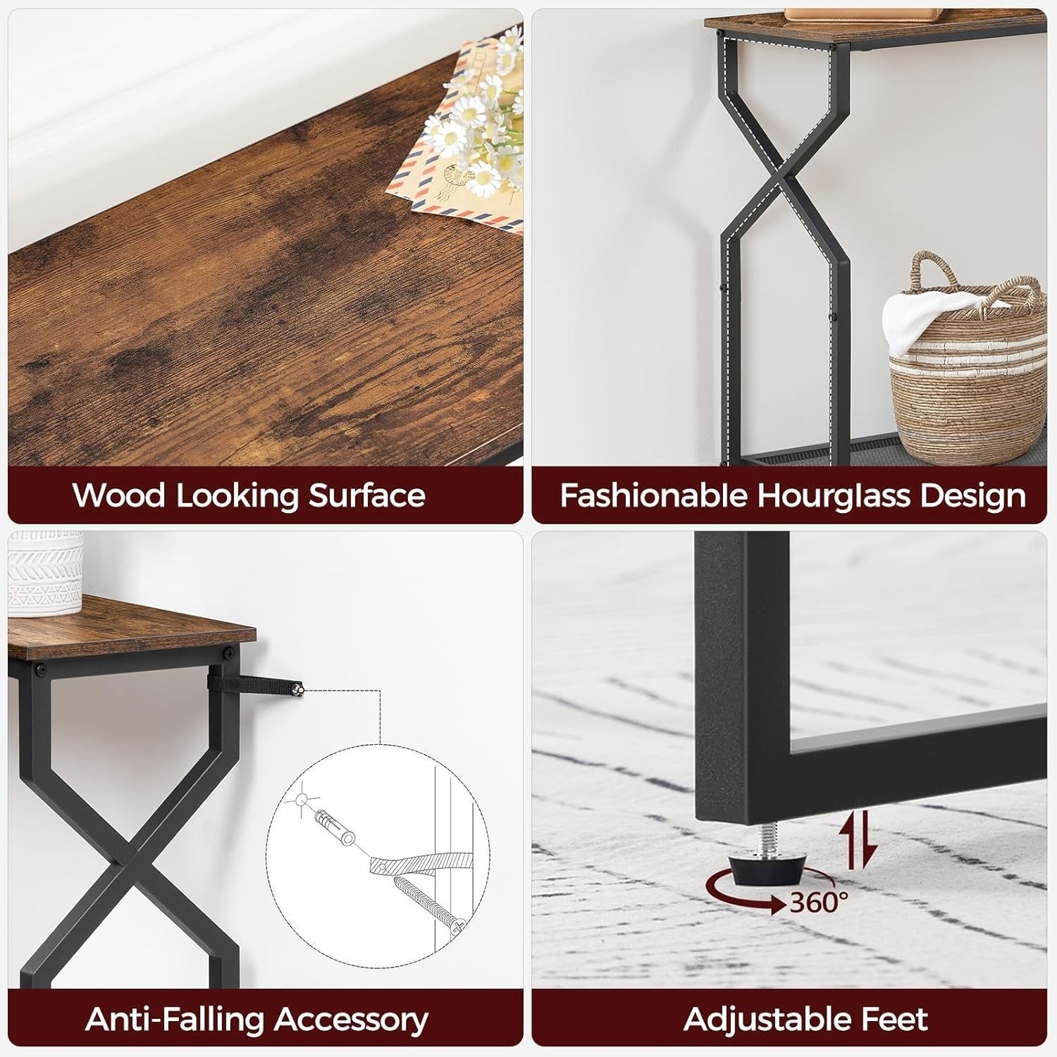 2-Tier Rustic Console Table for Hallway, Narrow Sofa Table with Storage Shelf