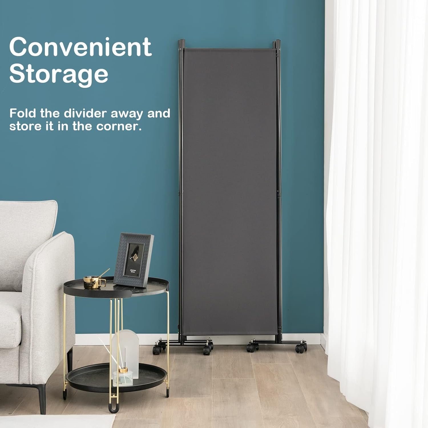 4-Panel Grey Folding Room Divider 224x30x172cm Privacy Screen Partition