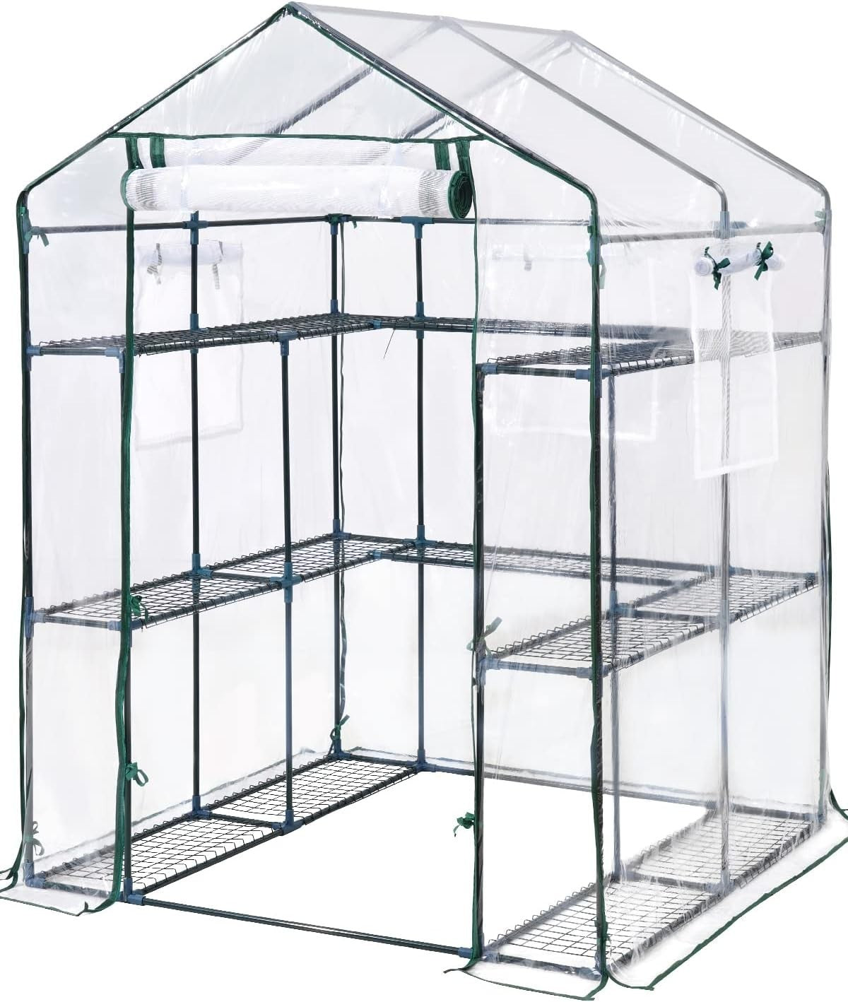 Large Walk-In Greenhouse with Shelves | Heavy Duty Clear PVC Cover | Steel Frame