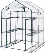 Large Walk-In Greenhouse with Shelves | Heavy Duty Clear PVC Cover | Steel Frame