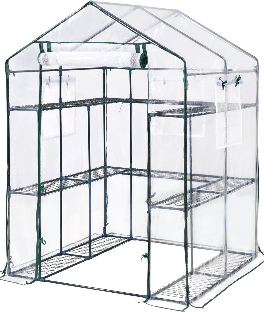Large Walk-In Greenhouse with Shelves | Heavy Duty Clear PVC Cover | Steel Frame