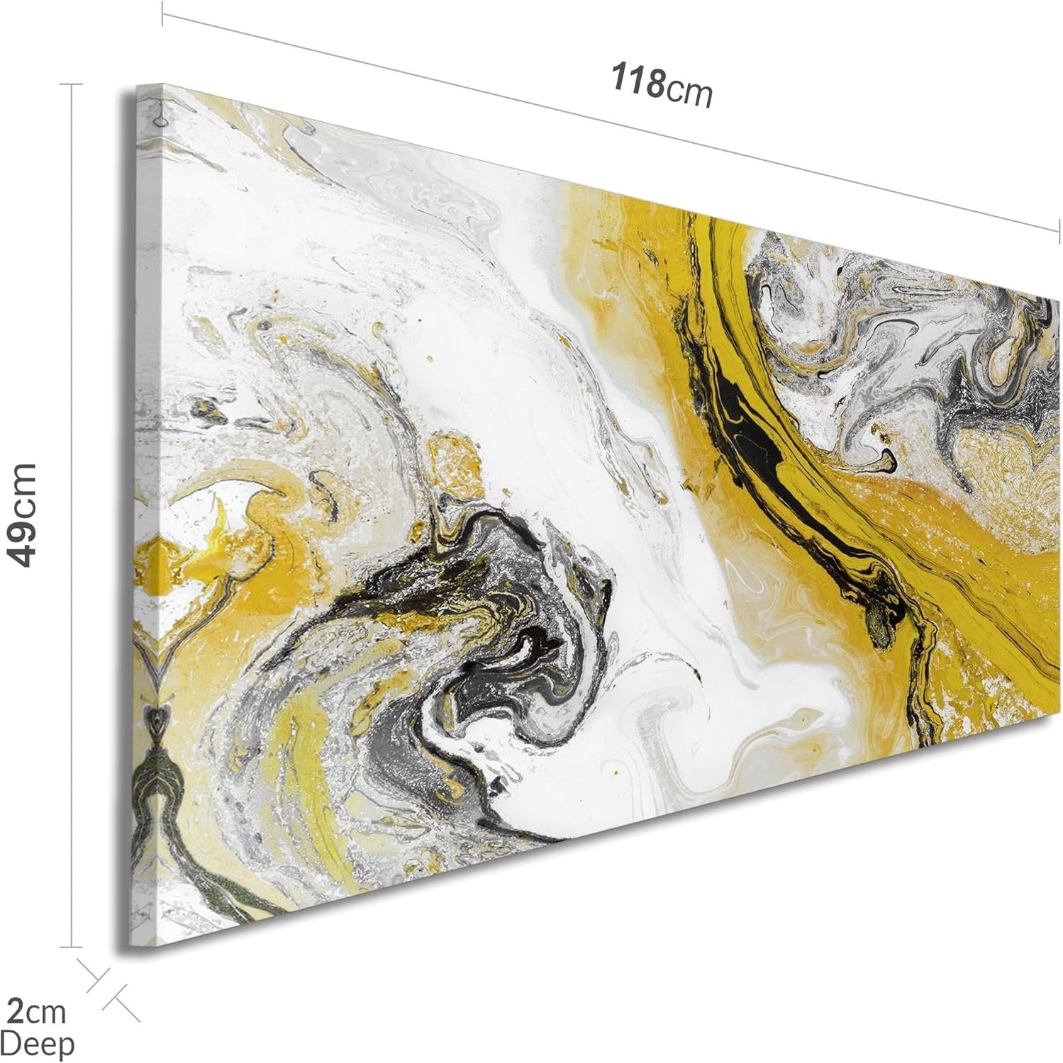 Panoramic Abstract Canvas Wall Art Yellow Grey Swirl Modern Living Room 118x49cm