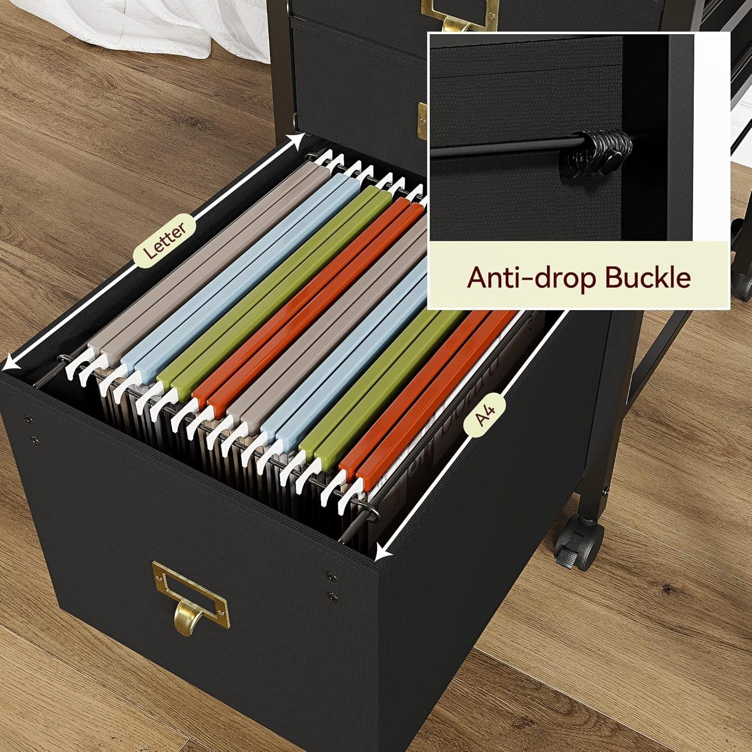 Retro Rolling File Cabinet 4 Drawer Under Desk A4 Letter Storage Black