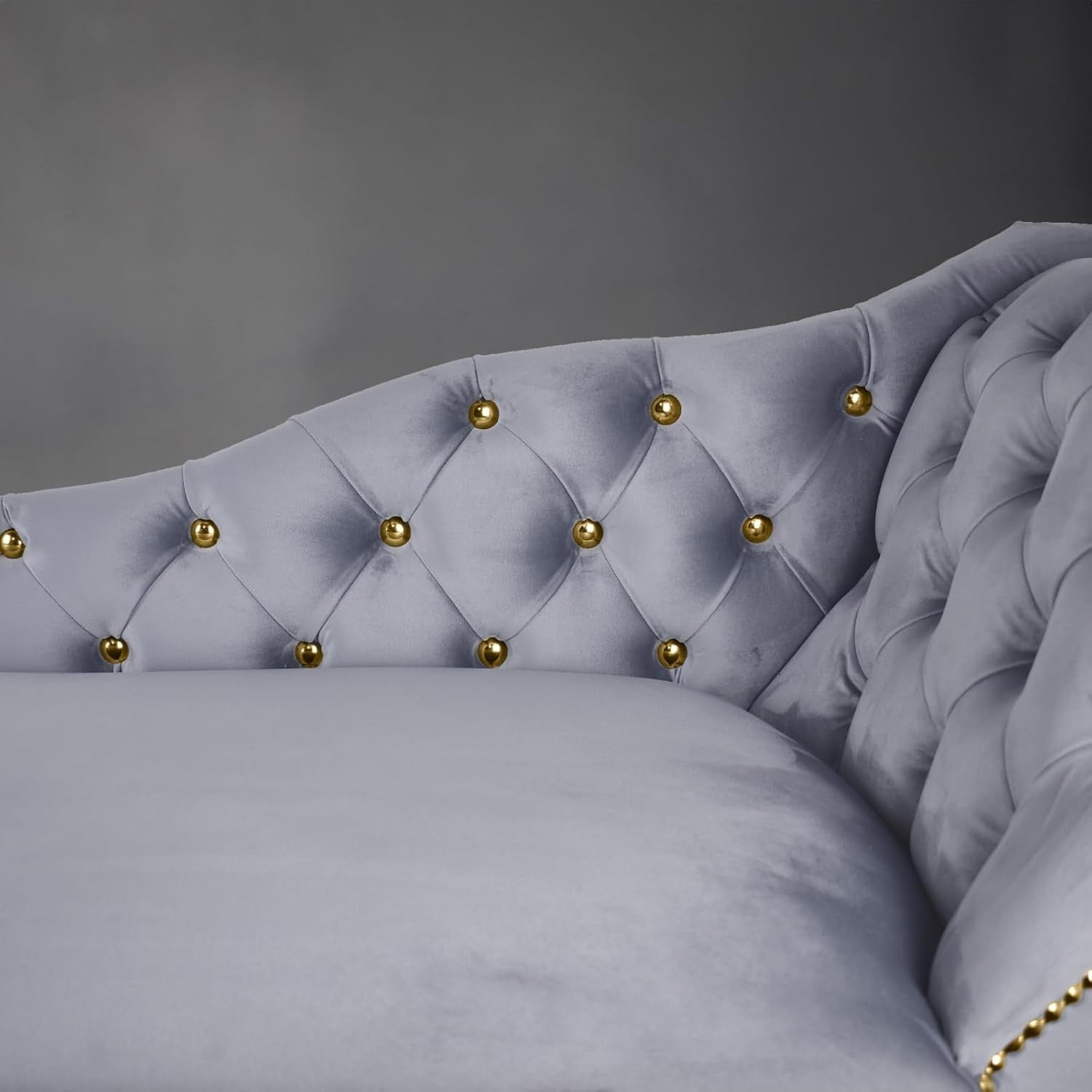 Velvet Chaise Lounge Sofa Tufted Right Hand Chair Platinum Bedroom Living