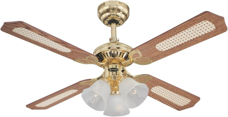 Westinghouse 105cm Princess Trio Ceiling Fan with Light, Oak/Rattan Blades