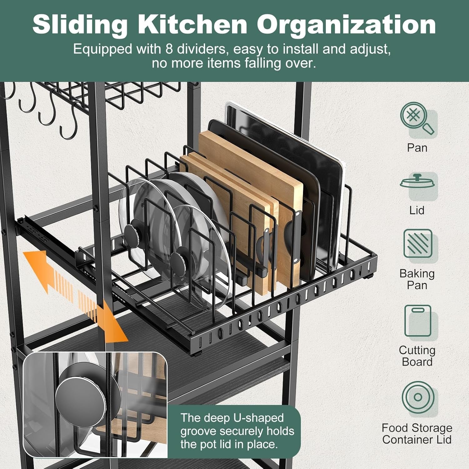 5 Tier Kitchen Rolling Cart Storage Rack with Fruit Basket & Wooden Top