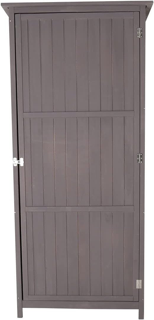 Tall Wooden Garden Storage Shed with Shelves & Hooks, Waterproof Steel Roof