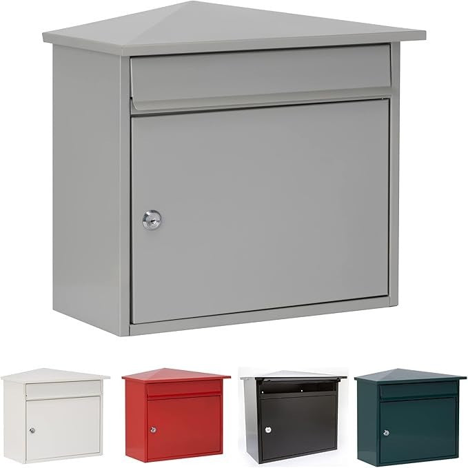 Lockable Wall Postbox Silver Weatherproof Large Slot 359x349x206mm