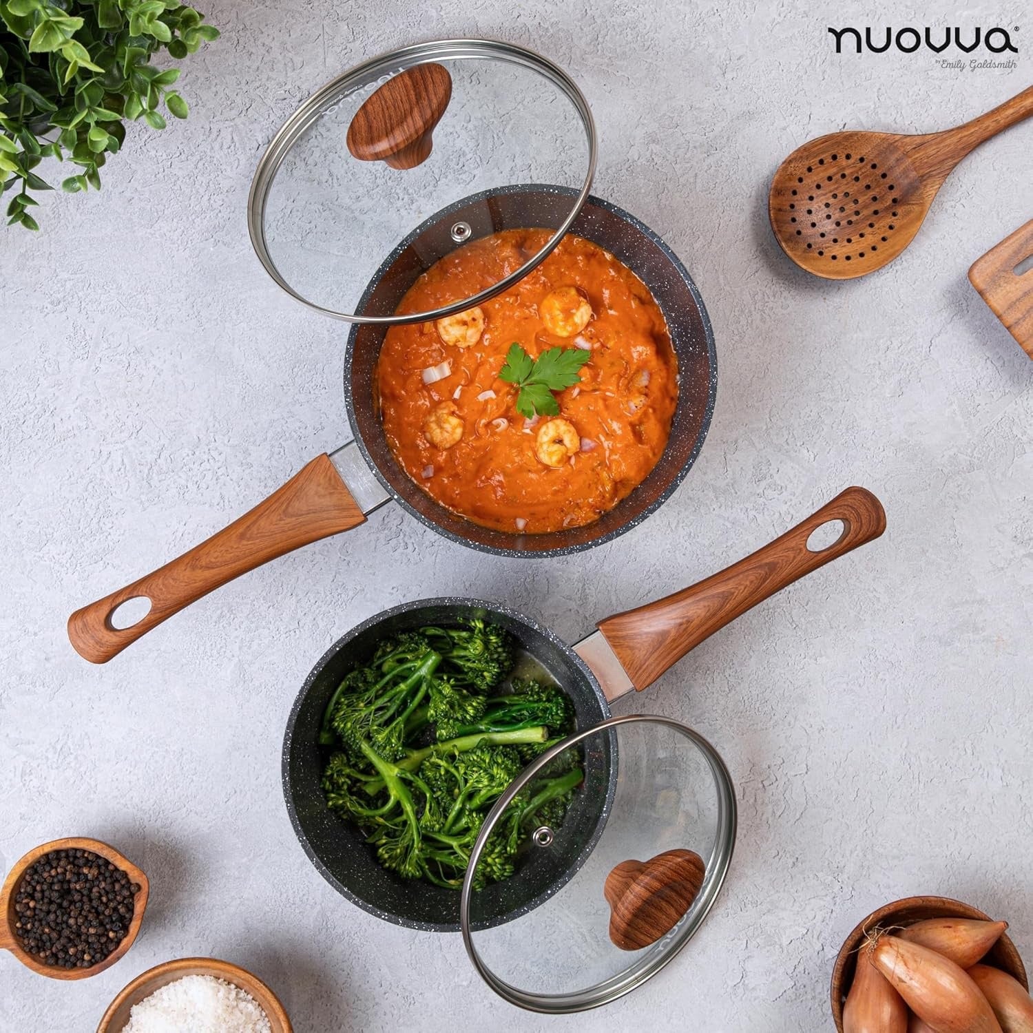 3pcs Non-Stick Marble Saucepan Set with Lids 16cm 18cm 20cm Induction Ready