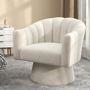 Beige Velvet Swivel Accent Chair 360° Barrel Lounge Armchair