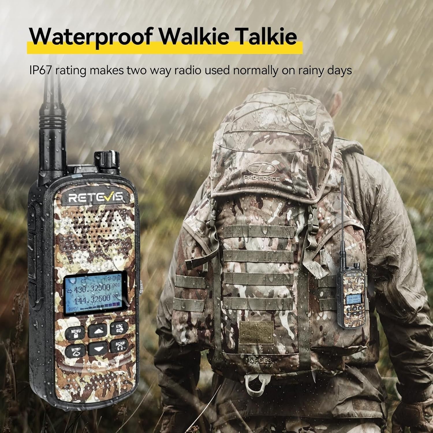 IP67 Waterproof Walkie Talkies Hunting Radio 2 Pack 2200mAh VOX