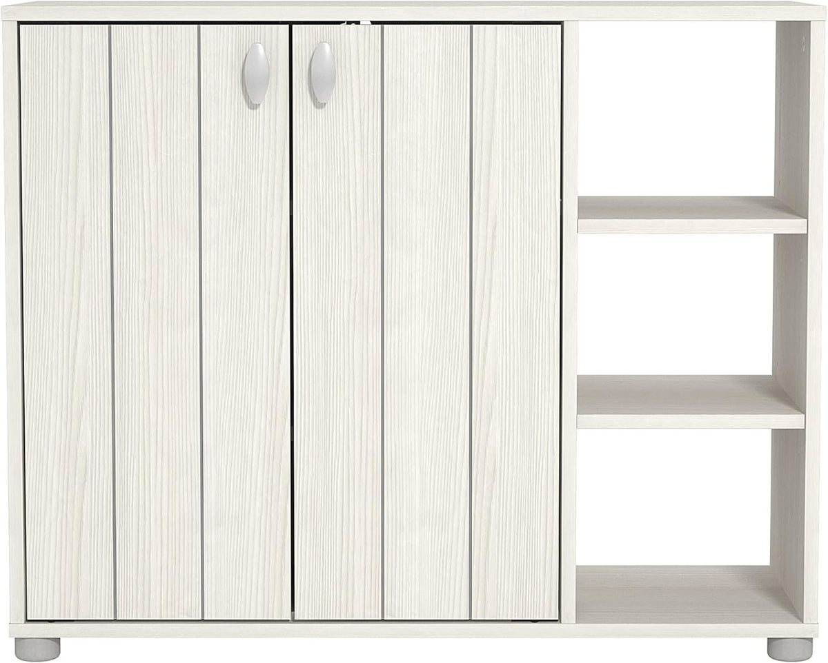 Cream Oak 2-Door Shoe Cabinet 12-Pair Storage 79.6x35.3x64.6cm