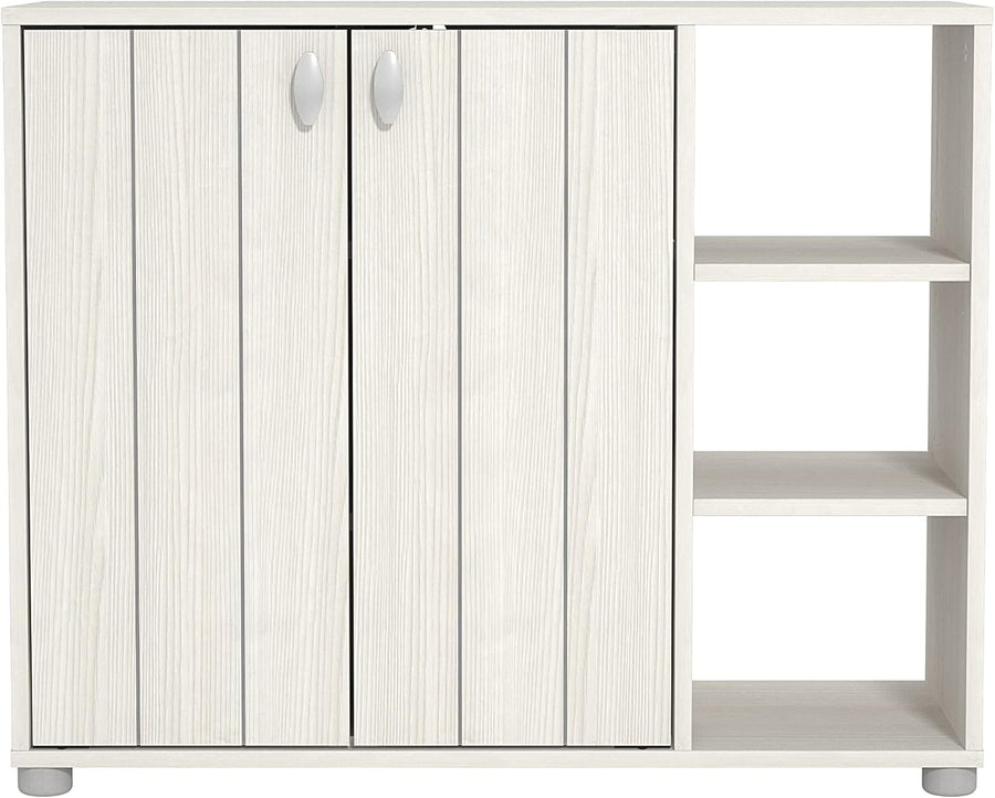 Cream Oak 2-Door Shoe Cabinet 12-Pair Storage 79.6x35.3x64.6cm