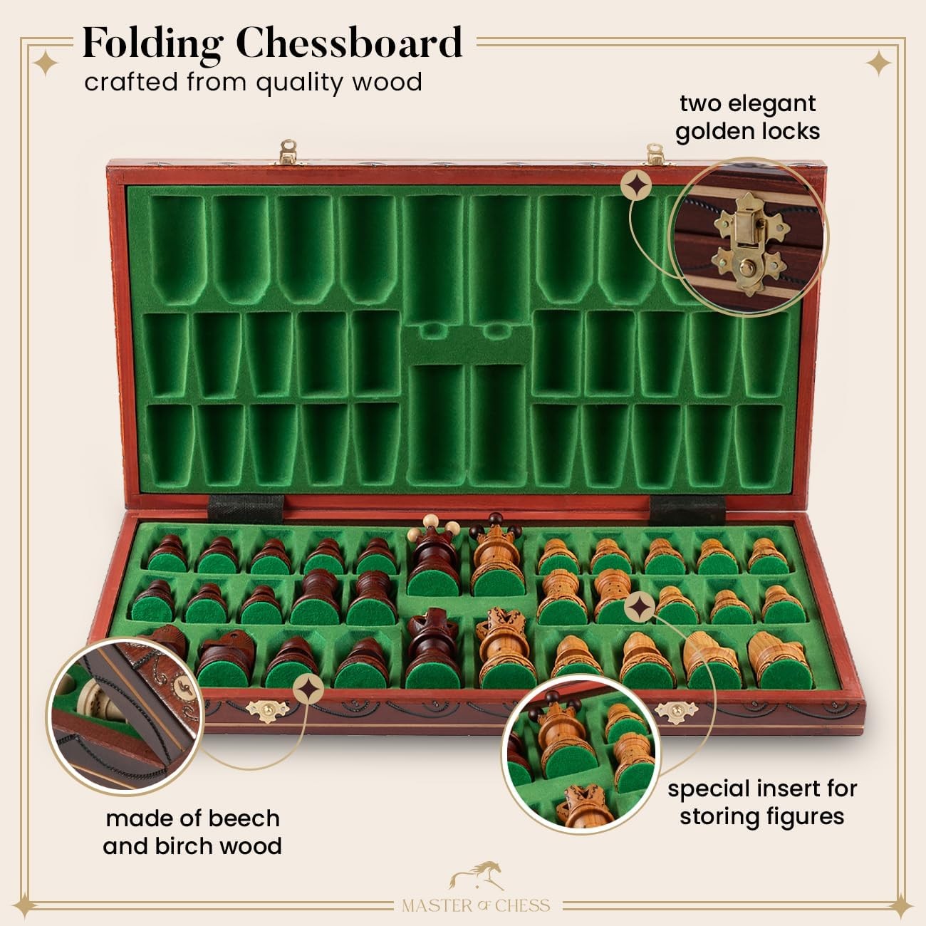 54cm Luxury Wooden Chess Set – Handcrafted Cherry Board & Carved Pieces