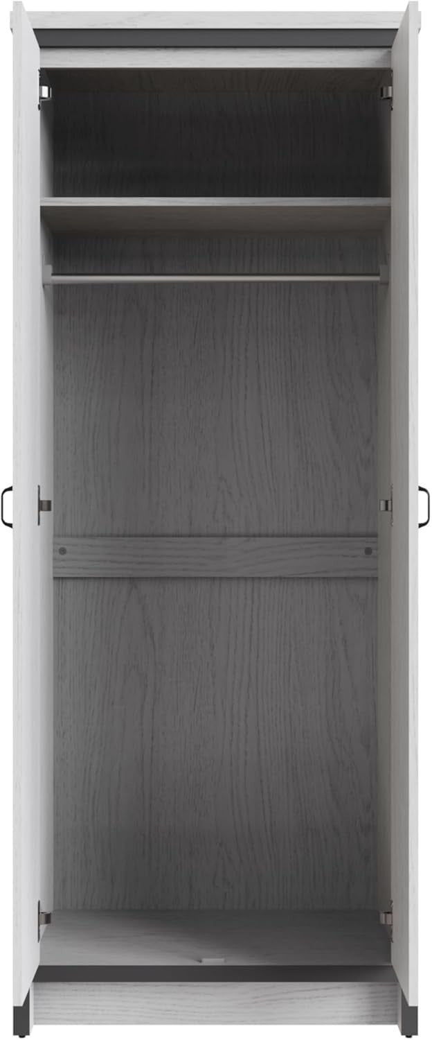 White 2 Door Wardrobe with Hanging Rails & Shelf Storage - Compact Bedroom