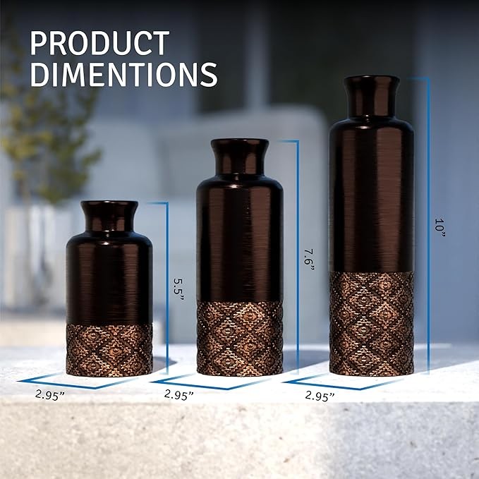 Brown Decorative Vase Set of 3 Modern Table Centerpieces Home Décor
