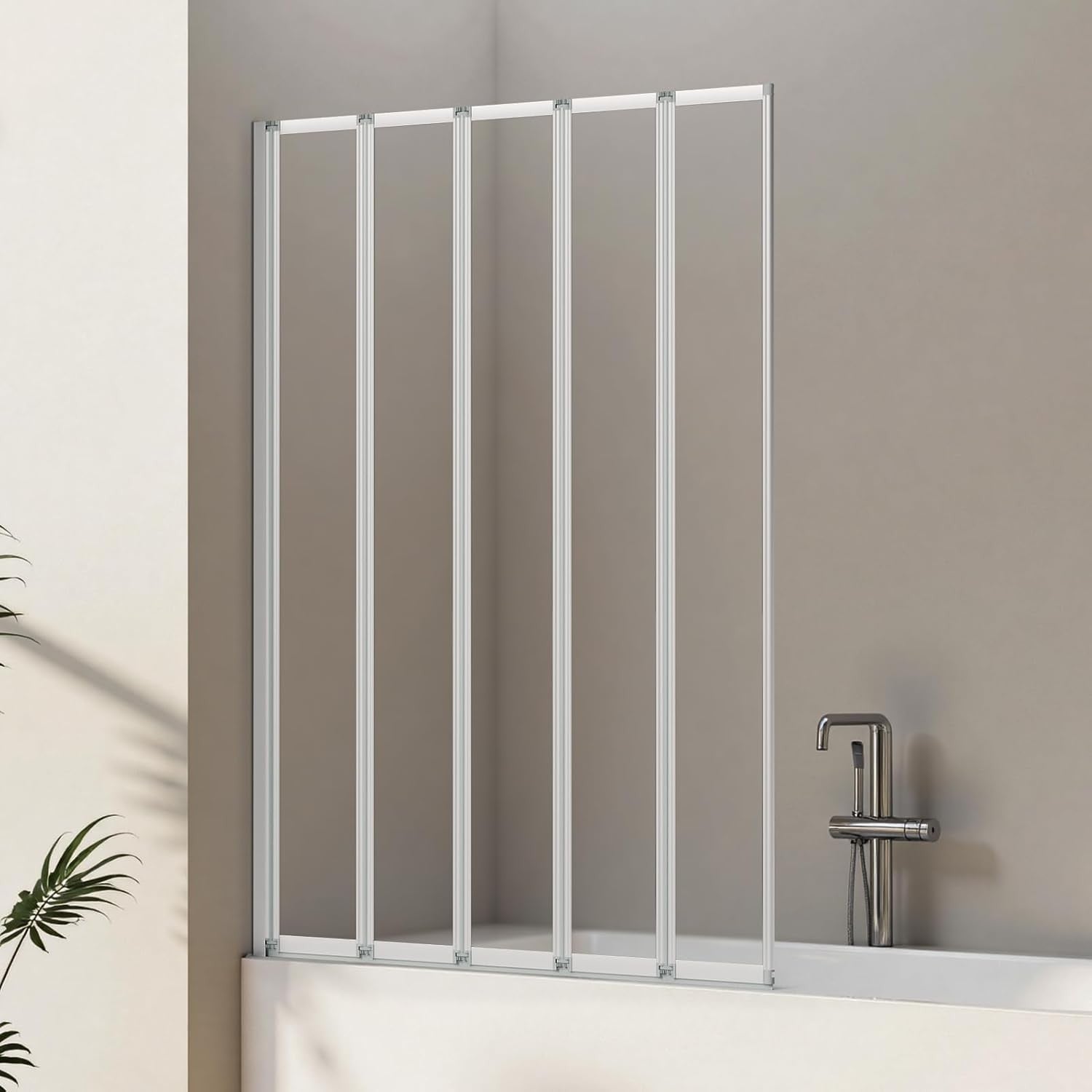 5 Panel Folding Shower Screen 1200x1400mm Tempered Glass Bath Screen Silver