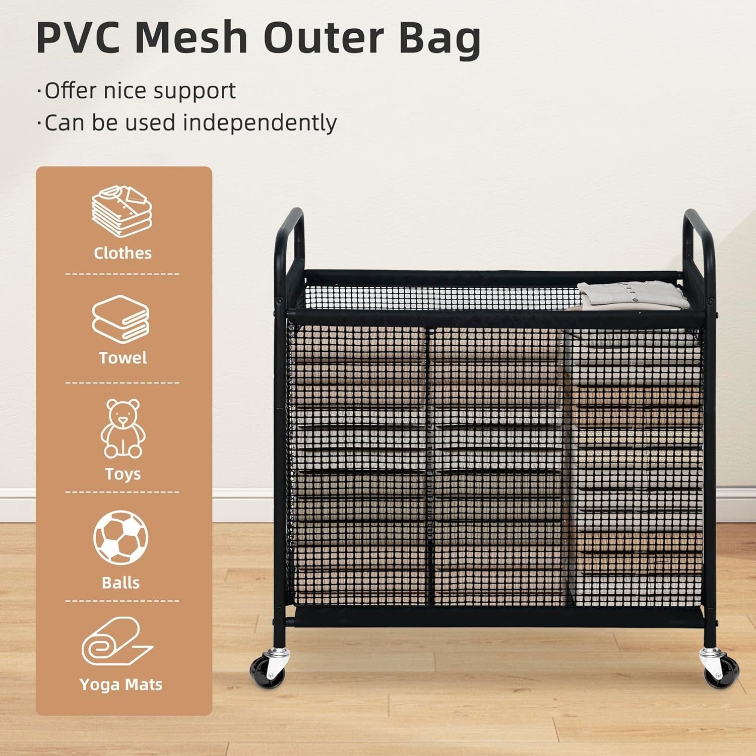 120L 3-Section Laundry Hamper on Wheels | Removable Bags | Rolling Laundry