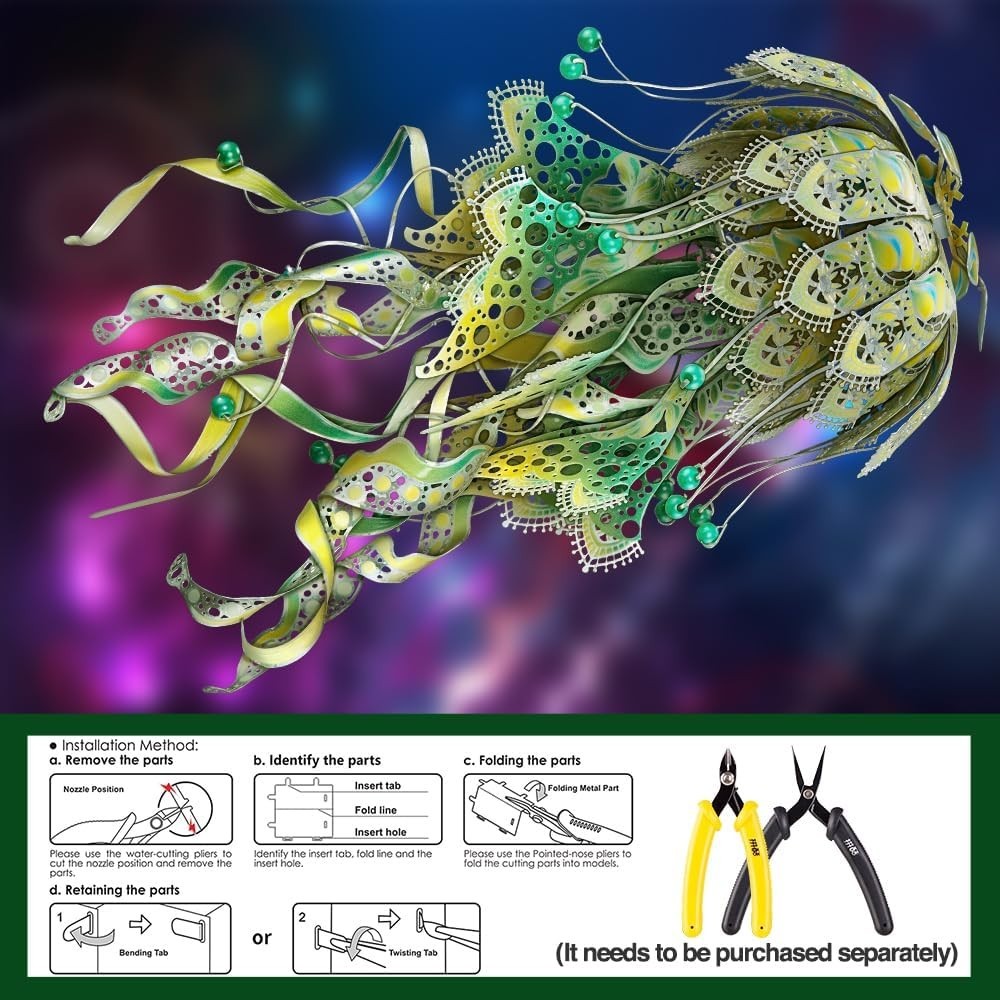 3D Metal Jellyfish Puzzle Kit for Adults Teens – 61pcs Marine Craft DIY Art