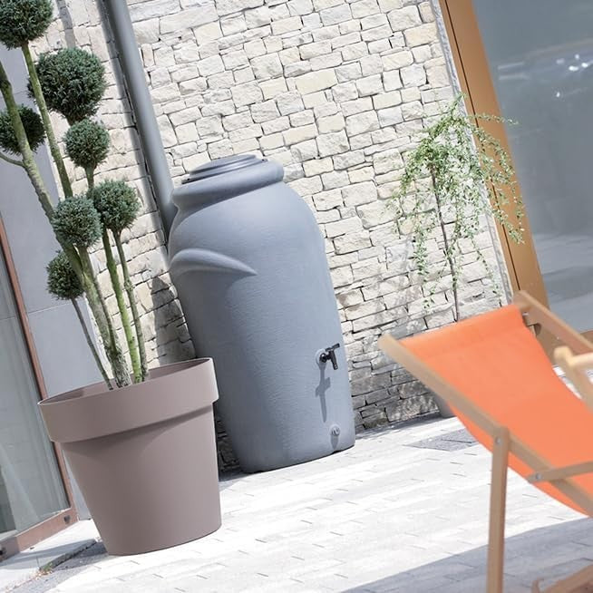210L Grey Garden Water Butt with Tap & Complete Connection Kit