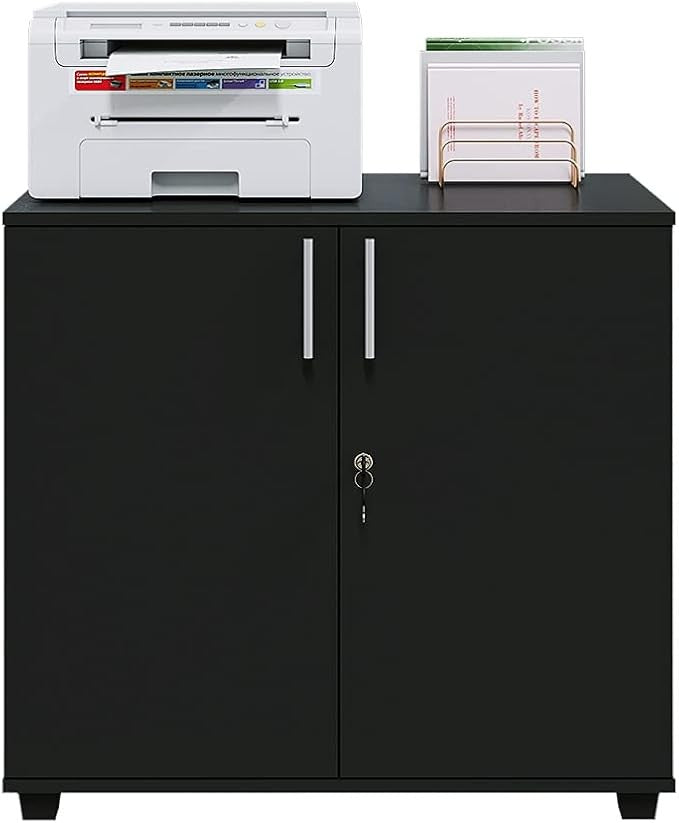 Black Wooden Office Storage Cabinet 2 Door Cupboard with Lock for Home & File