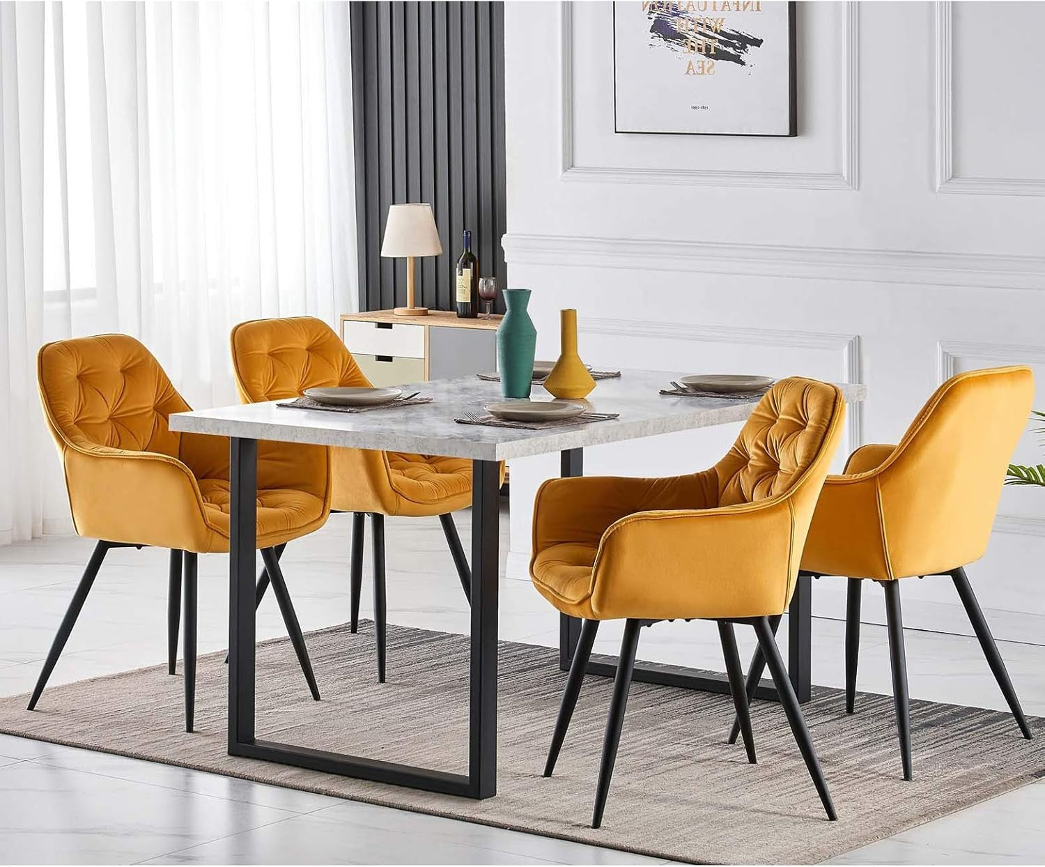 Yellow Velvet Tub Chair Dining Armchair Metal Legs