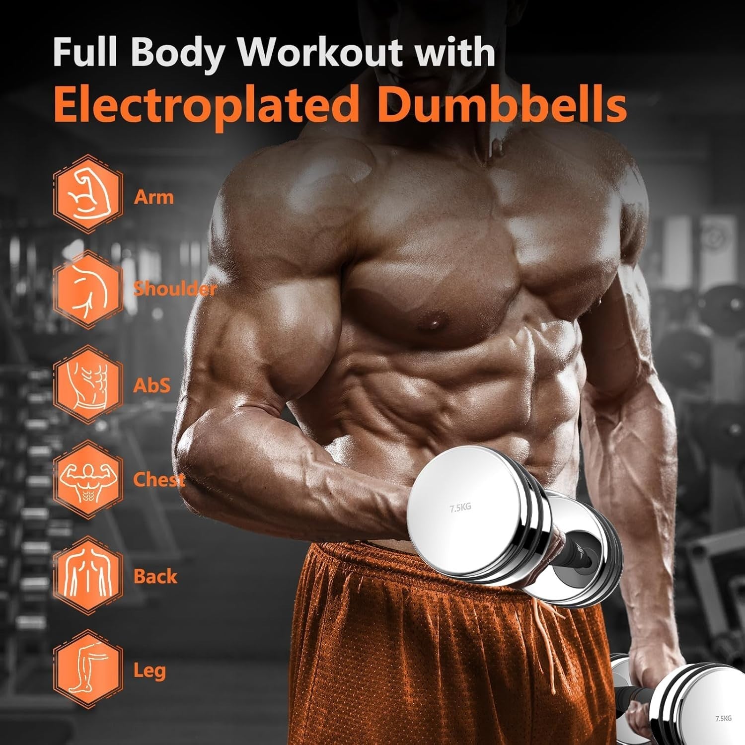 15kg Adjustable Steel Dumbbells Pair Non Slip Compact Home Gym Weights