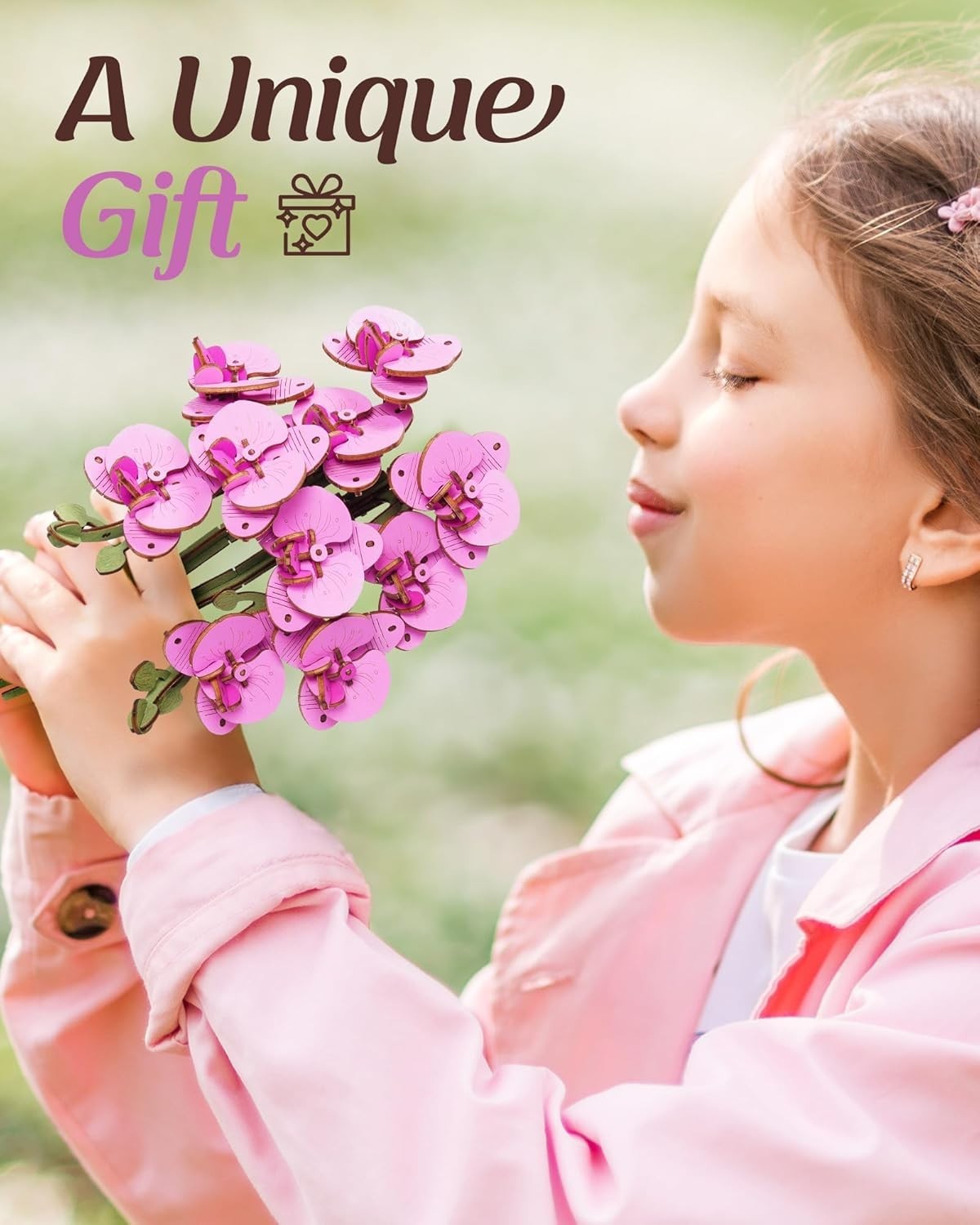 3D Wooden Orchid Puzzle DIY Kit – Elegant Purple Flower Home Decor Gift