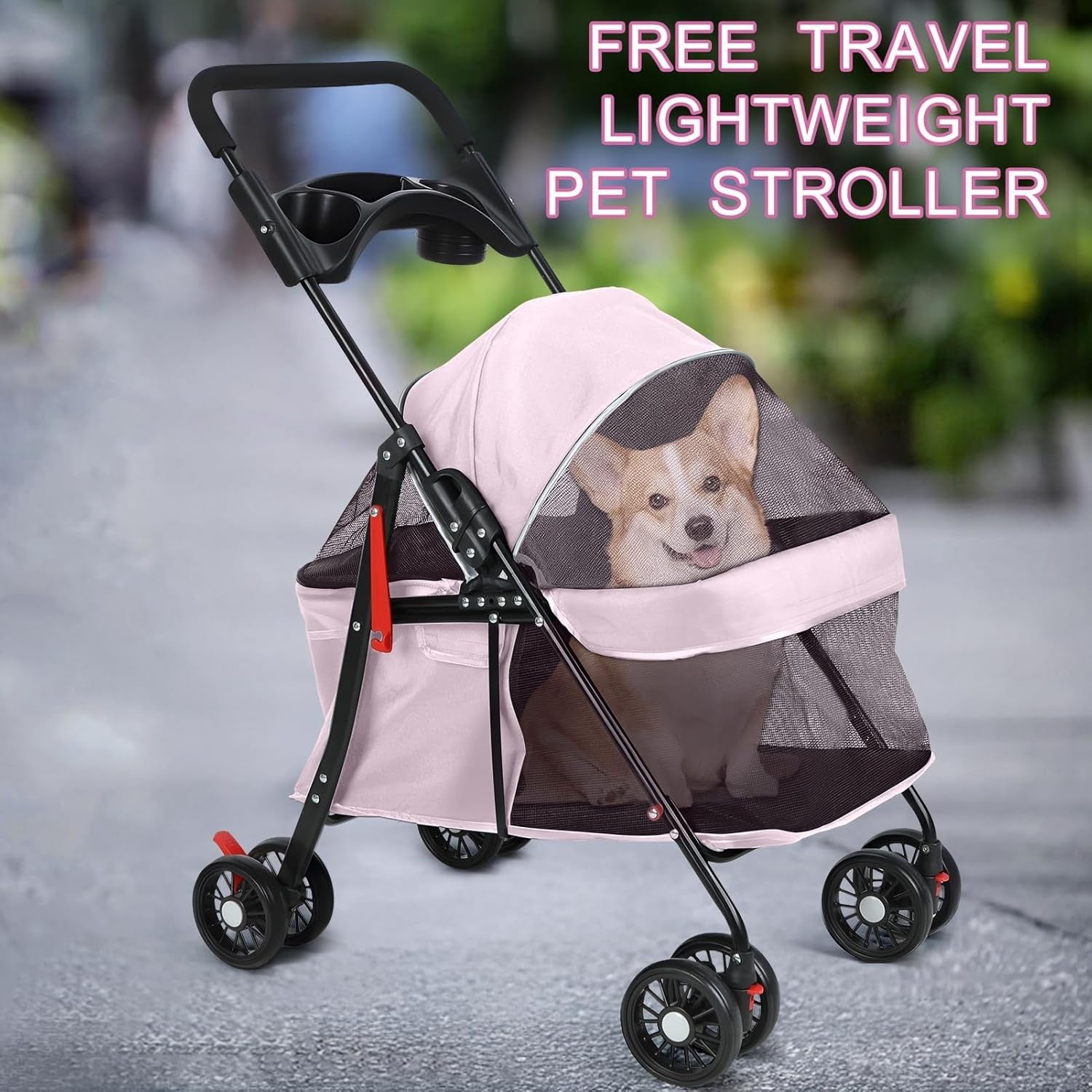 Pet Stroller Dogs & Cats 4 Wheel Foldable Travel Pram Brake Mesh