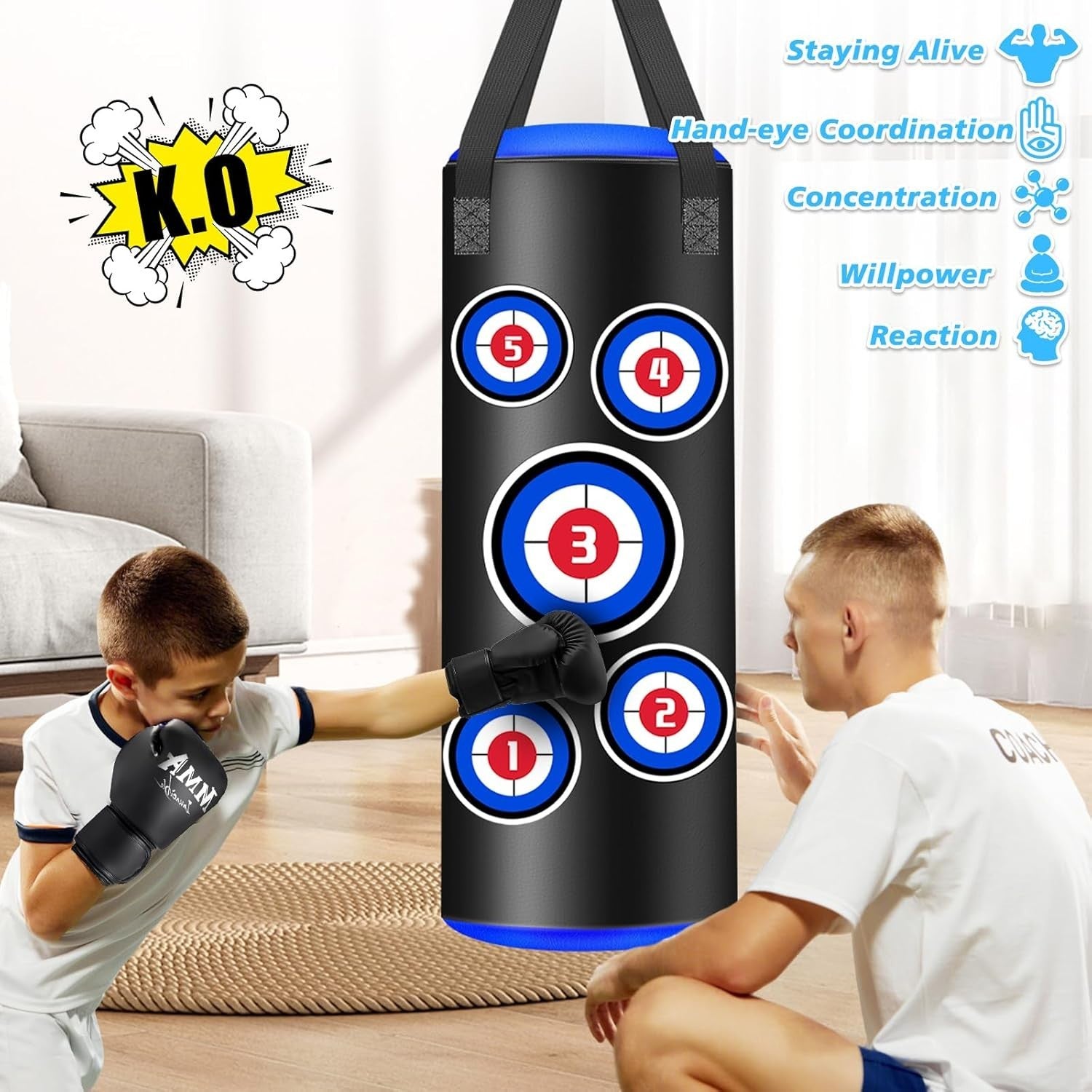 Kids Hanging Punching Bag 2FT Boxing Set Gloves Chain Hooks