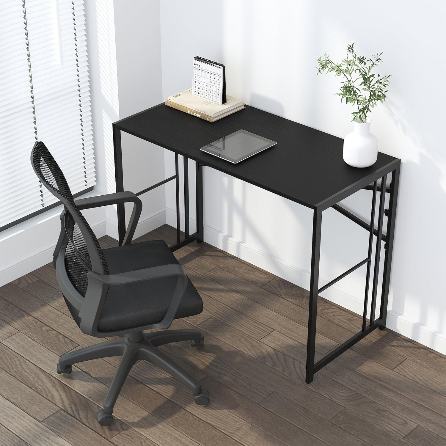 Folding Desk 103cm Black No Assembly Home Office Gaming Study Table